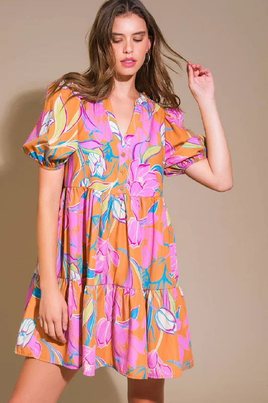 MOMENTOUS CUTENESS WOVEN MINI DRESS Fashionable Button-Front Mini Dress