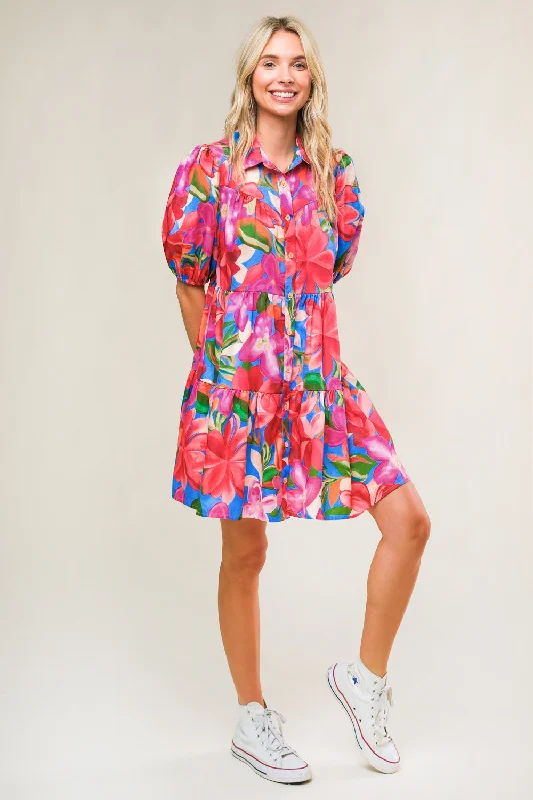 WELL PLAYED WOVEN MINI DRESS Stylish Puff Sleeve Mini Dress