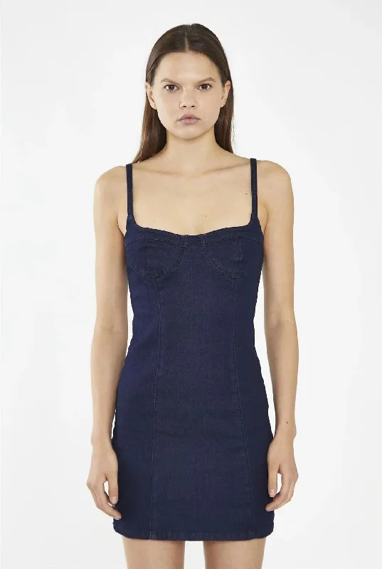 Indigo Blue Denim Corset Mini Dress Classic Floral Print Mini Dress