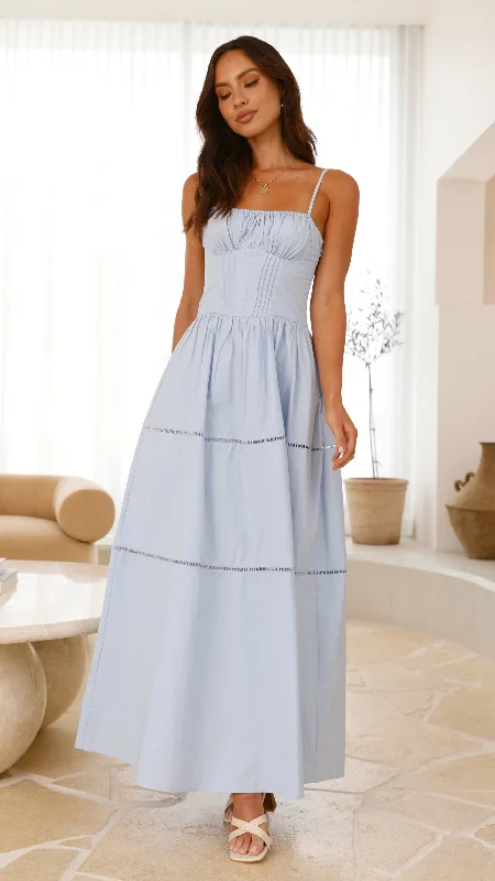 Isabella Maxi Dress - Blue Trendy Fit-and-Flare Maxi Dress