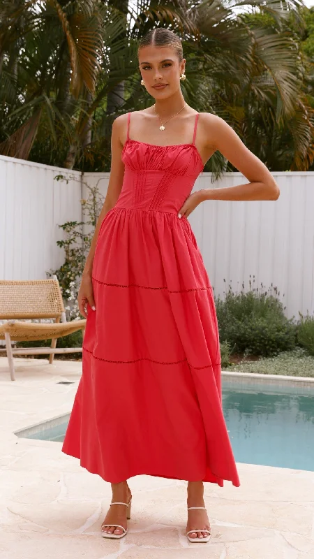 Isabella Maxi Dress - Red Chic Boho Print Maxi Dress