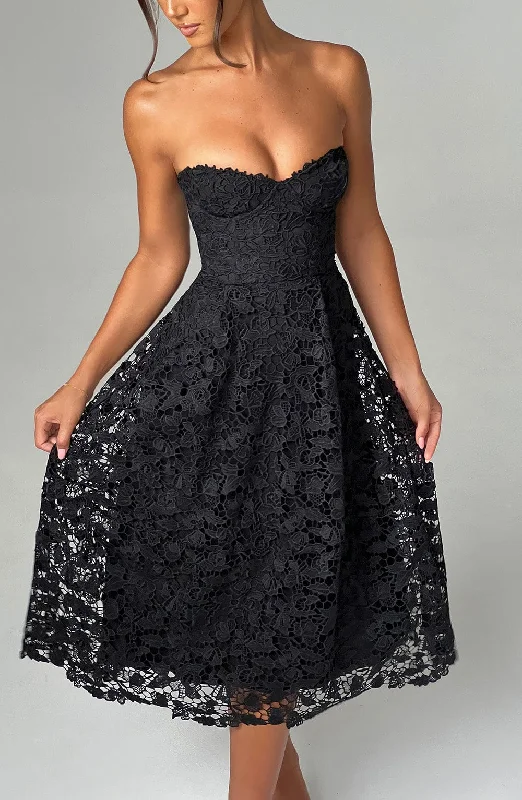 Ishani Midi Dress - Black Fashionable Polka Dot Midi Dress