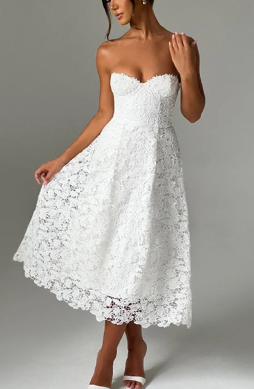 Ishani Midi Dress - Ivory Stylish Tiered Midi Dress