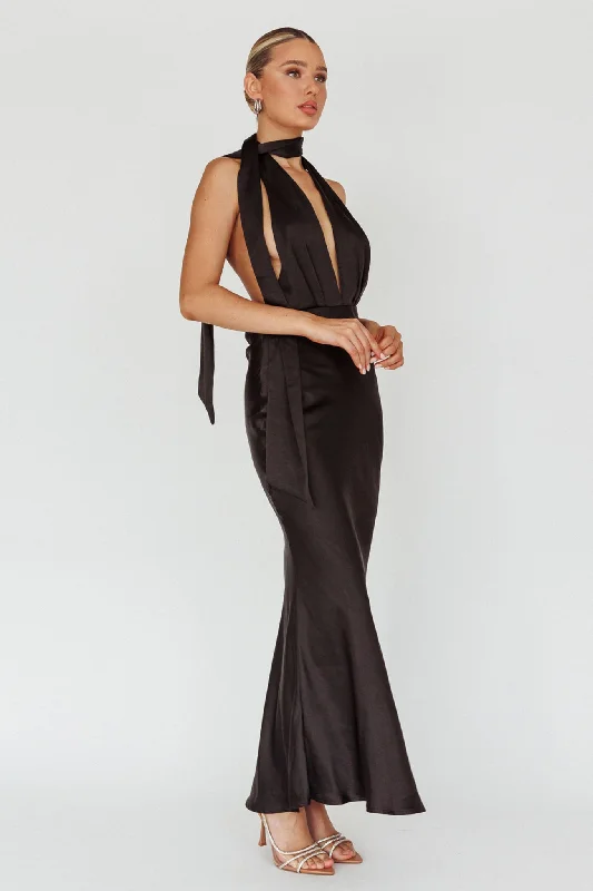 Italia Azure Halterneck Maxi Dress Black Stylish Button-Up Maxi Dress
