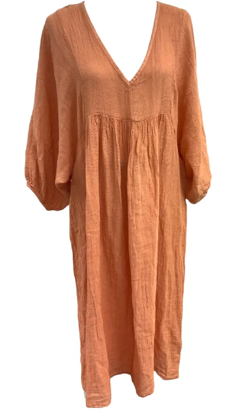 Womens Linen Rust Maxi Dress 2XL Classic Strapless Maxi Dress