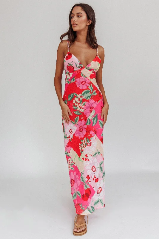 Jaya Floral A-line Maxi Dress Pink Fashionable Chiffon Tiered Maxi Dress