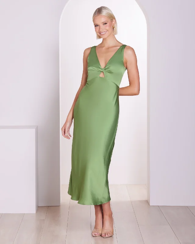 Jayla Twist Front Midi Dress Trendy Ruched Side Midi Dress