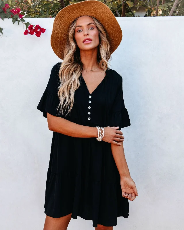Jessica Black Tiered Mini Dress Casual High-Waist Mini Dress