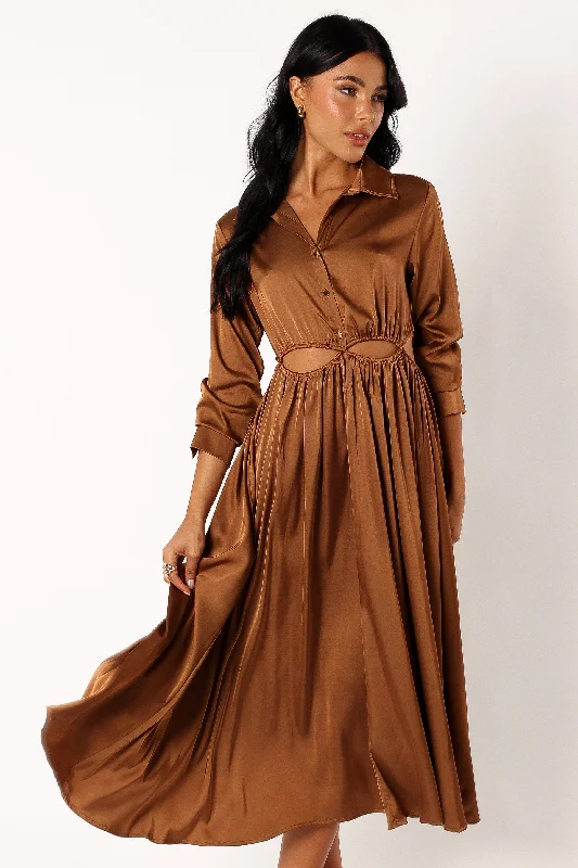 Jett Long Sleeve Midi Dress - Bronze Fashionable Skater Midi Dress