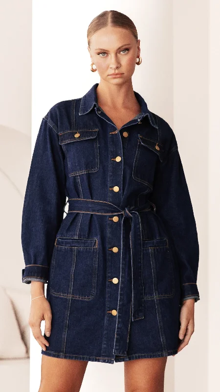 Kailas Mini Dress - Indigo Denim Trendy Tulle Mini Dress