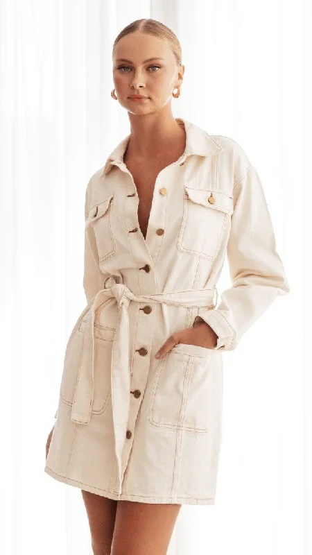 Kailas Mini Dress - Sand Denim Cozy Cotton Mini Dress