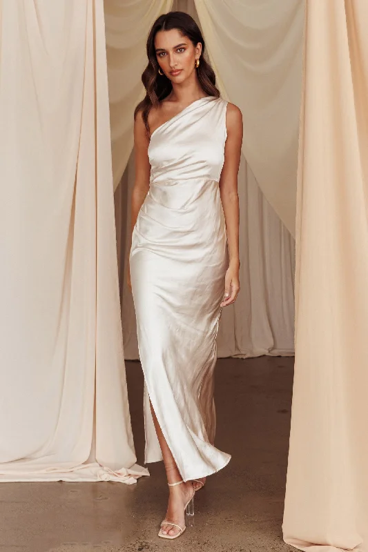 Kamillia One-Shoulder Split Maxi Dress Champagne Classic Black Maxi Dress