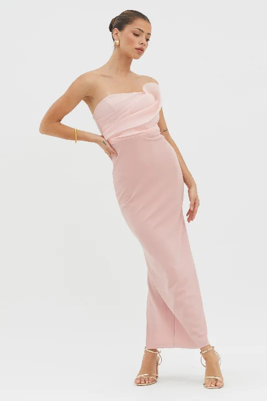 Karaline Strapless Bust Accent Maxi Dress Blush Classic Black Maxi Dress