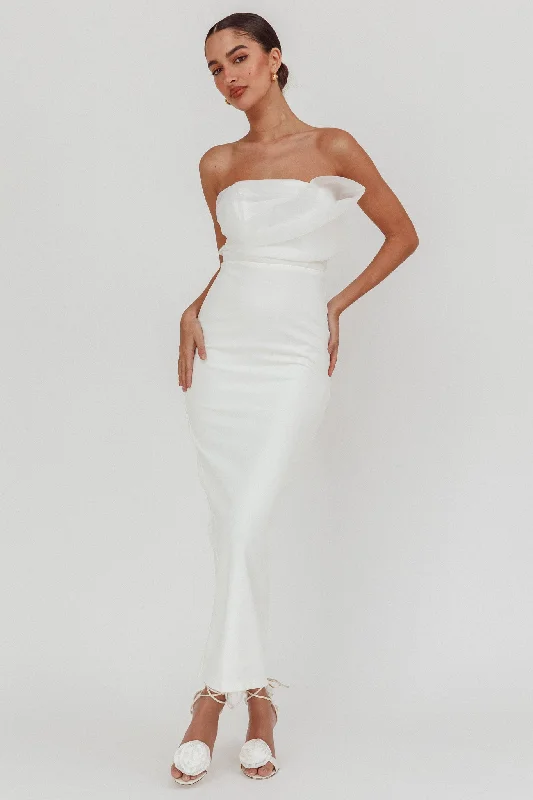 Karaline Strapless Bust Accent Maxi Dress White Fashionable Sheer Maxi Dress