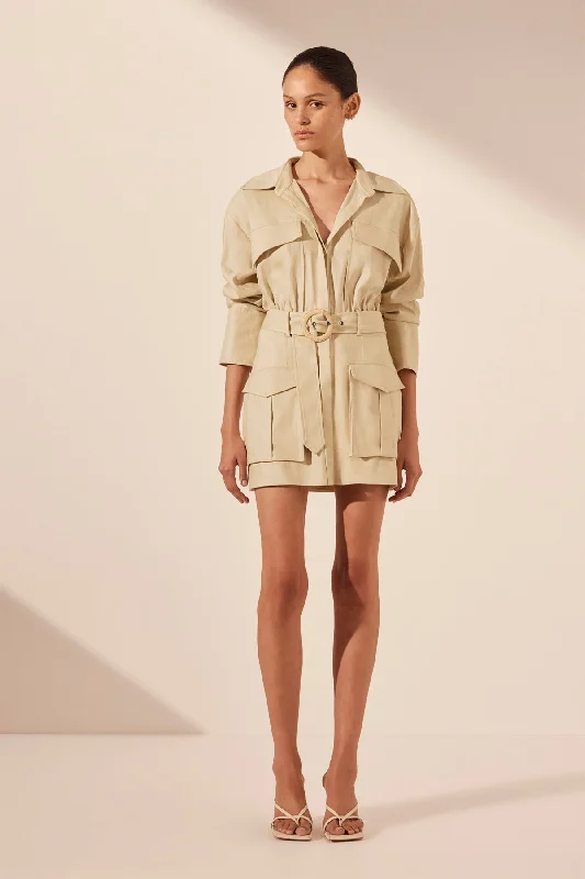 KASBAH UTILITY MINI DRESS - OYSTER Chic Halter Mini Dress