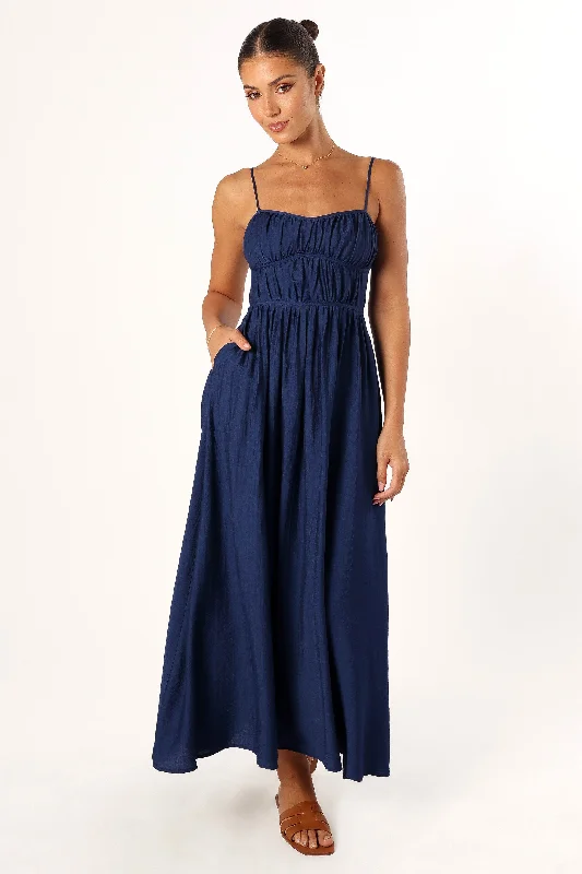 Kelani Luxi Midi Dress - Navy Trendy Flared Sleeve Midi Dress