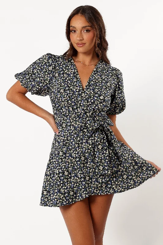 Kenn Wrap Mini Dress - Indigo Vanilla Trendy Tulle Mini Dress