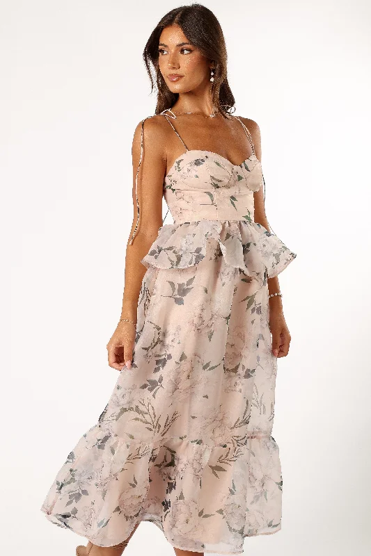 Kennie Midi Dress - Pink Floral Stylish Tiered Midi Dress