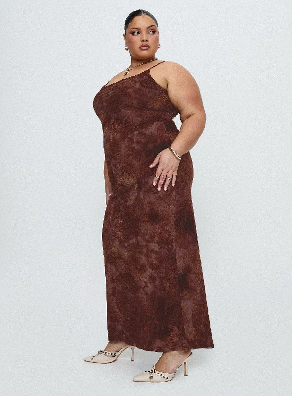 Knox Maxi Dress Chocolate Paisley Curve Stylish Maxi Dress with Pleats