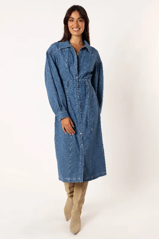 Kocoa Long Sleeve Midi Dress - Denim Cozy Spaghetti Strap Midi Dress