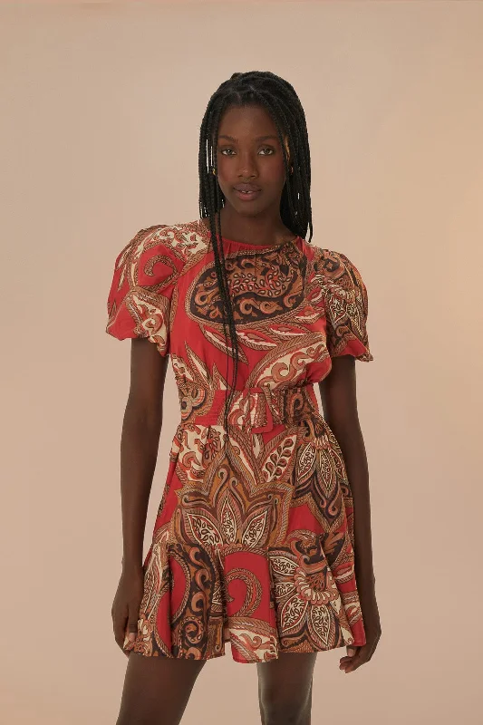 Leopard Paisley Burgundy Mini Dress Trendy Mesh Mini Dress