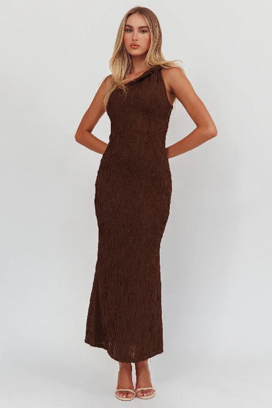 Lingering Love One-Shoulder Twist Maxi Dress Chocolate Trendy Floral Print Maxi Dress