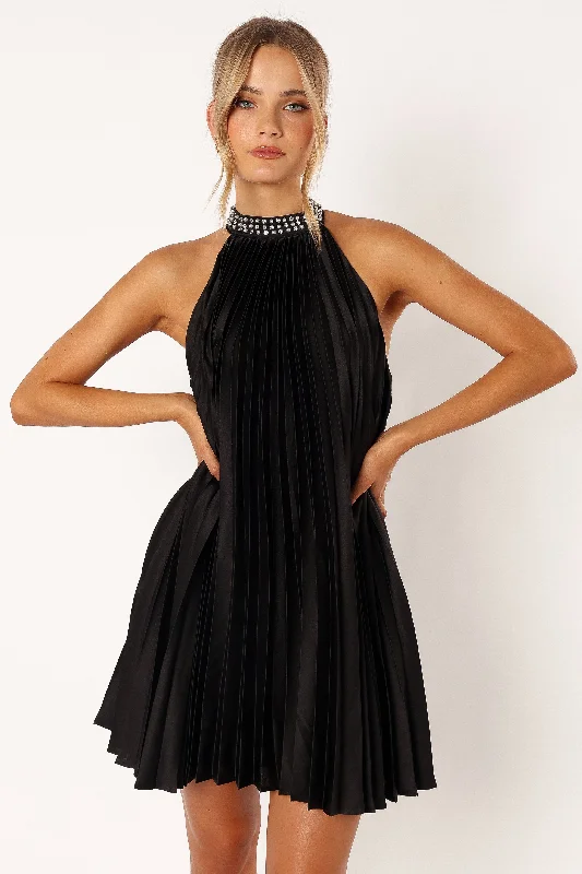 Lizzy Halterneck Mini Dress - Black Fashionable Lace Mini Dress
