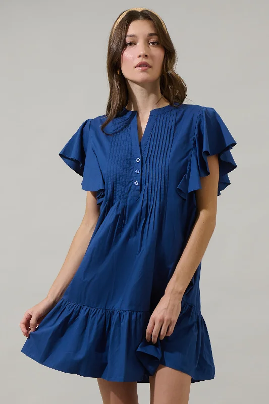 Lizzy Pleated Ruffle Mini Dress Comfortable Linen Mini Dress