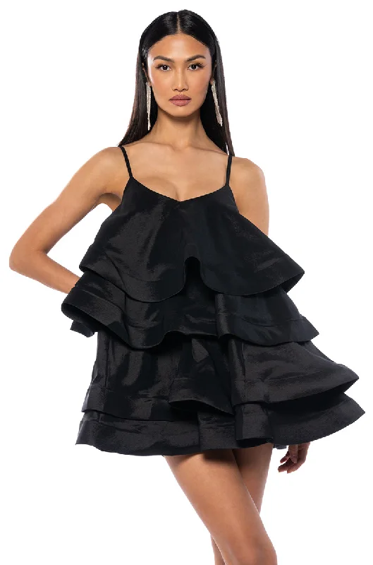 LOOKING FOR LUST RUFFLE MINI DRESS IN BLACK Comfortable Zip-Up Mini Dress