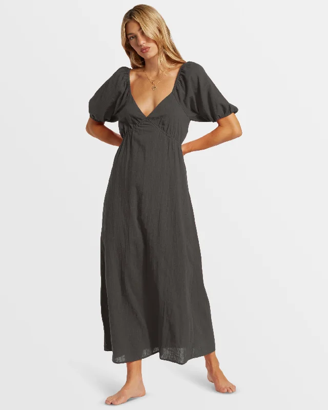 Love Fade Puff Sleeve Maxi Dress - Black Sands Elegant Pleated Maxi Dress