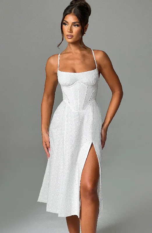 Luanna Midi Dress - Ivory Fashionable Sheer Sleeve Midi Dress