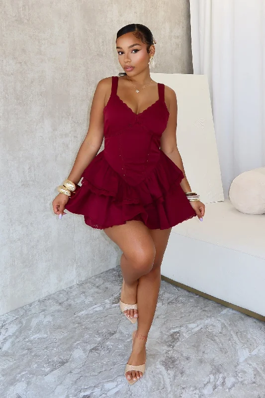 Lucky You Lace Trim Layered Mini Dress Trendy Mini Dress with Belt