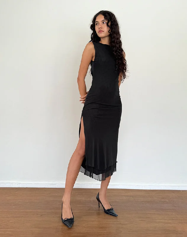 Lyra Backless Midi Dress in Mesh Black Trendy Long Sleeve Midi Dress