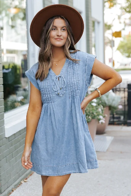 Made For You Denim Pleated Mini Dress Cozy Jersey Mini Dress