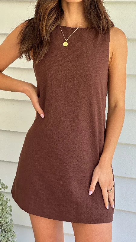 Madison Mini Dress - Brown Trendy Tie-Dye Mini Dress