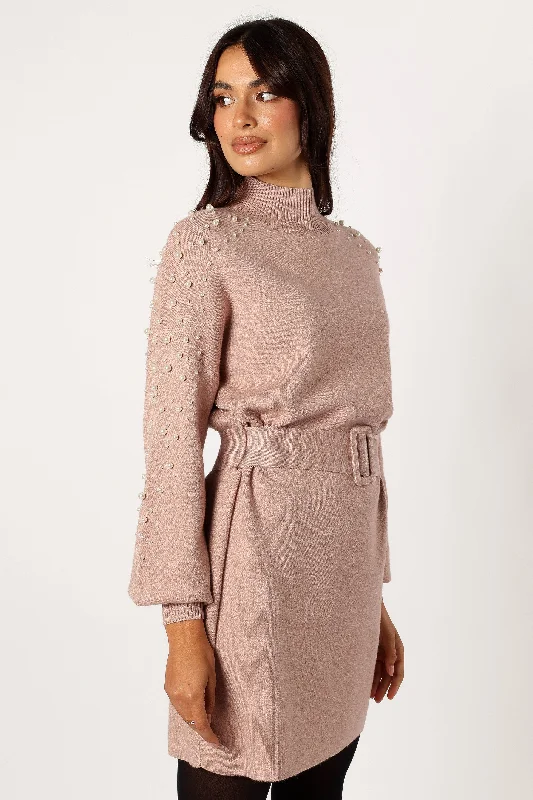 Maeve Long Sleeve Mini Dress - Mocha Comfortable Shift Mini Dress