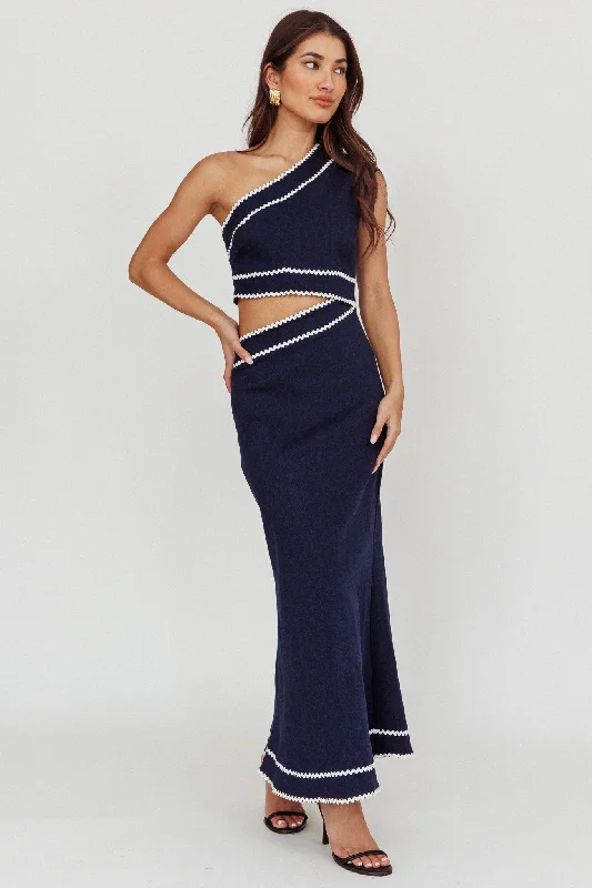 Mahli One-Shoulder Cut-Out Maxi Dress Dark Denim Trendy Ruffled Maxi Dress