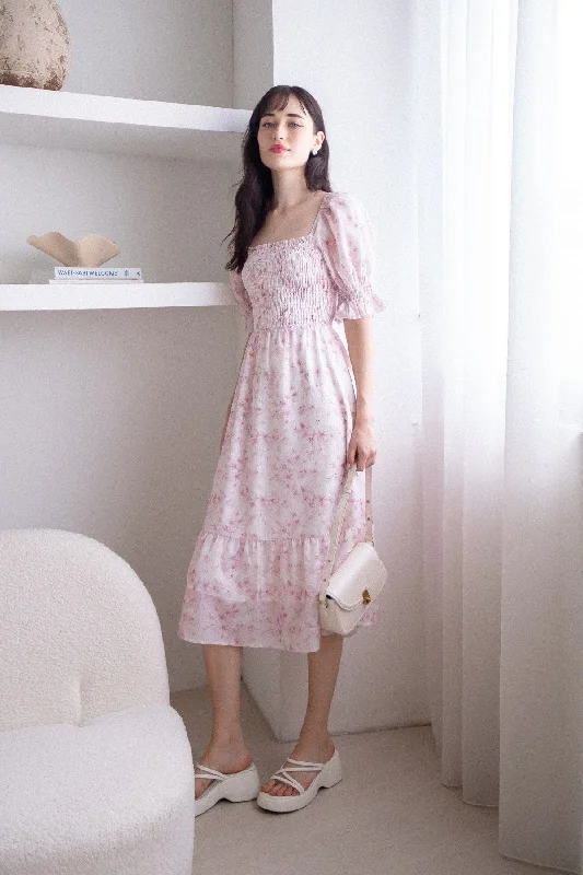 MARIBELLE SMOCKED MAXI DRESS IN PINK Fashionable Asymmetrical Maxi Dress