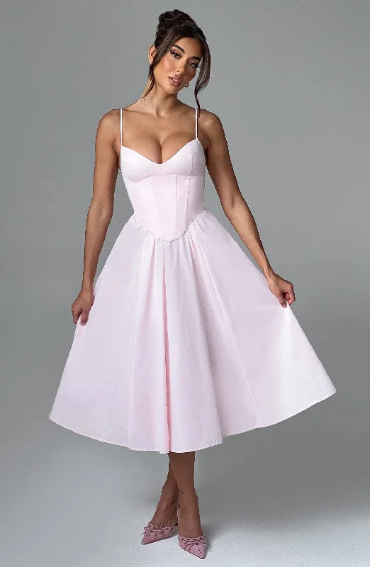 Mariella Midi Dress - Blush Trendy Square Neck Midi Dress