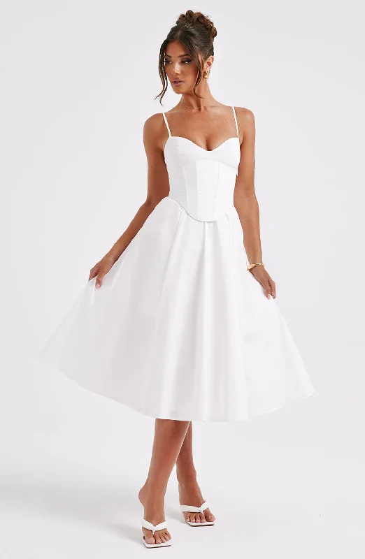 Mariella Midi Dress - Ivory Fashionable Plaid Midi Dress