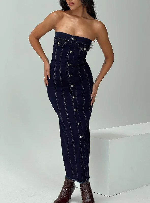 Marza Denim Strapless Maxi Dress Indigo Comfortable Satin Maxi Dress