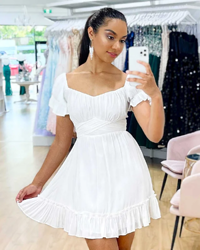 Masie Mini Dress - White Stylish Short-Sleeve Mini Dress