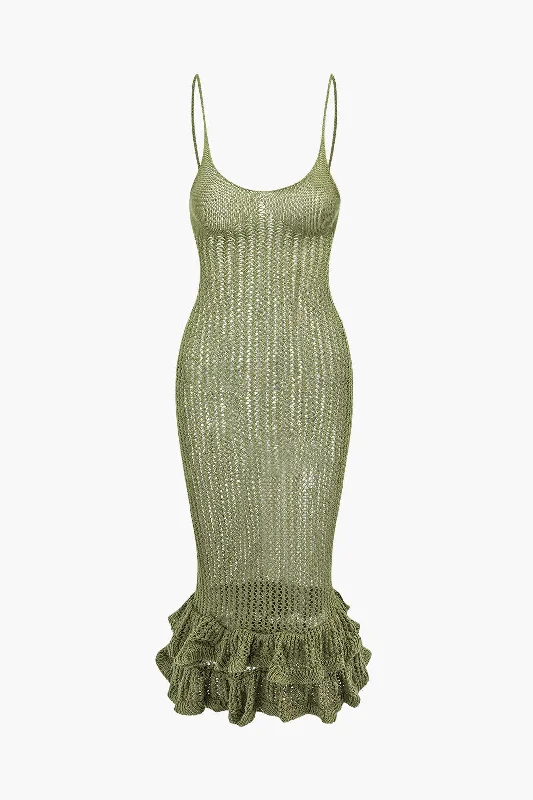 Open Knit Ruffle Hem Cami Midi Dress Cozy Tie-Dye Midi Dress