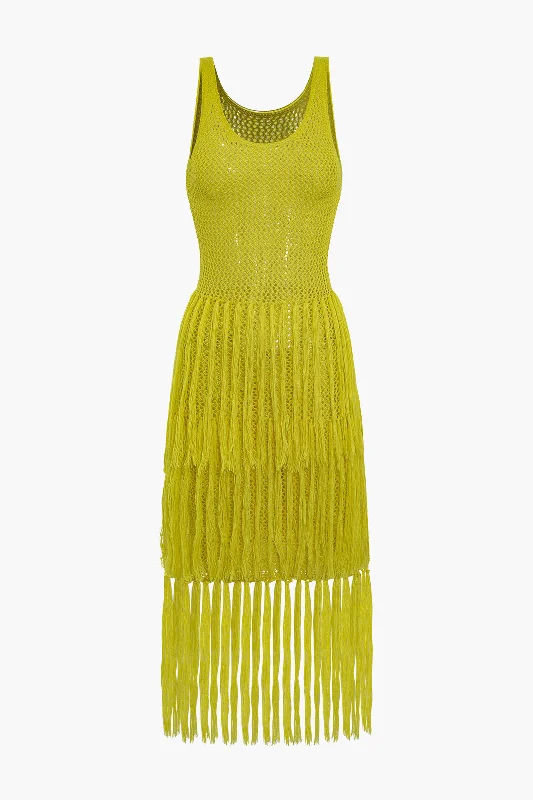Solid Knit Fringe Cut Out Midi Dress Elegant Velvet Midi Dress