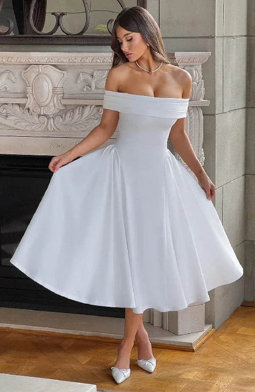 Miranda Midi Dress - Ivory Stylish Wraparound Midi Dress