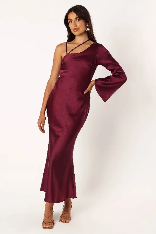 Moly One Shoulder Midi Dress - Wine Stylish Cold Shoulder Midi Dress