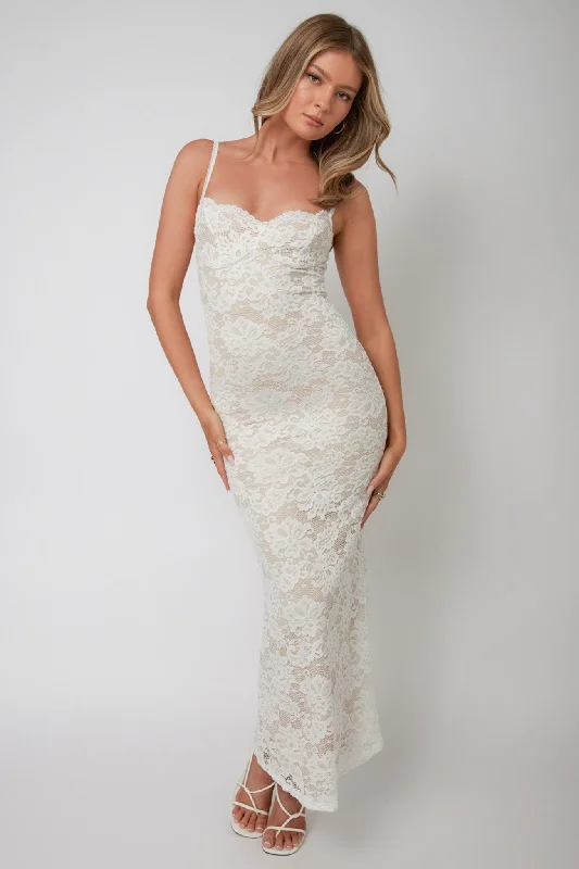 Must Be Love Lace Maxi Dress White Fashionable Open-Back Maxi Dress