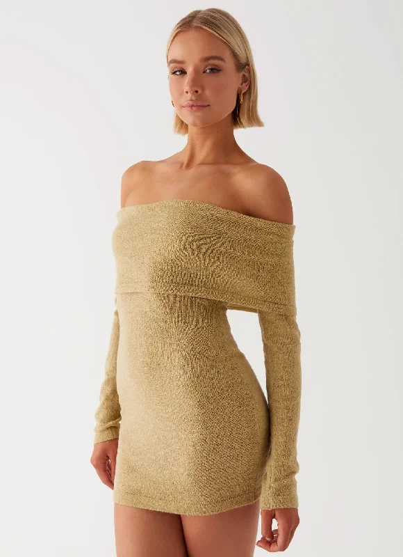 Myla Off Shoulder Mini Dress - Camel Stylish Sweetheart Mini Dress