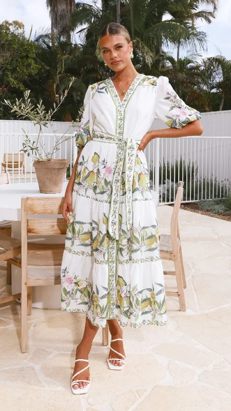 Naoko Maxi Dress - White / Lemon Cozy Longline Maxi Dress