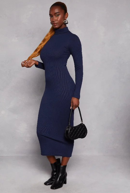 Daisy Turtleneck Midi Dress Elegant Floral Skirt Midi Dress